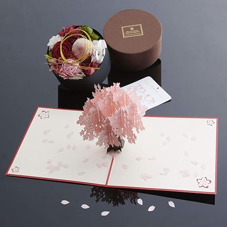 Amazon 飛び出す3dメッセージカードとデザイナーズプリザーブドフラワー 和花 ボックスのギフトセット 誕生日祝い プリザーブドフラワー オンライン通販