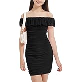 EXARUS Girls Bodycon Dress Teen Ruffle Trim Off/One Shoulder Formal Ruched Sleeveless Tight Mini Flounce Dresses Dance