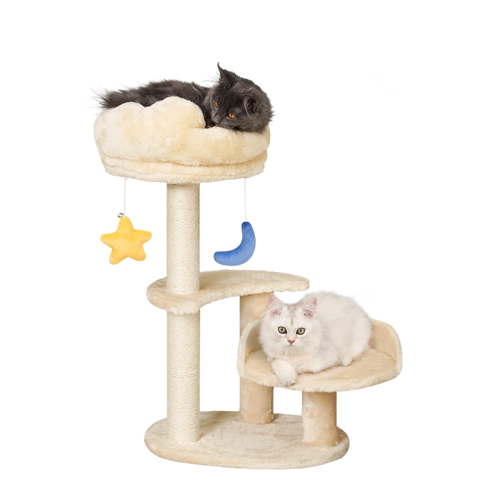 Photo 1 of Meecal Small Cat Tree for Kittens Under 6 Months, Max Weight 5lbs - Cloud Design with Bed & Toys, Compact Scratching Post with Dangling Balls, Begie