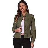 Allegra K Casual Denim Jacket for Women's Classic Stand Collar Long Sleeve Jean Jacket