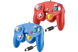 Luklihe 2PCS Wired Controller for Gamecube Nintendo Wii Wiiu with Vibration Function (Blue- Red)