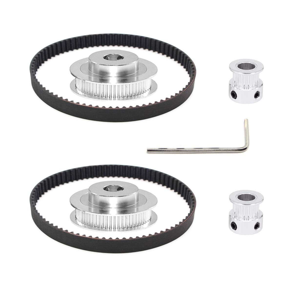 Befenybay 2Kit 2GT Synchronous Wheel 20&60 Teeth 10mm Bore Aluminum Timing Pulley with 2pcs Length 200mm Width 6mm Belt (20-60T-10B-6)