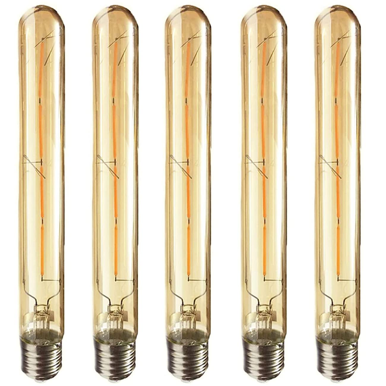 Aiwerttes 4W Tubular Edison Style LED Filament Bulb Non-Dimmable, Model T30 Nostalgic Led Light Bulb, E27 Screw Base, 2700K Amber Light, 400LM, Gold Tinted Glass Cover, 5 Pack
