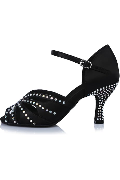 Chaussures De Danse Latine Femme Talons Hauts Satin - Salsa, Danse De Salon Avec Strass - Modèle 803