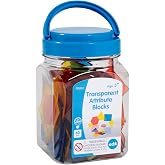 edxeducation Transparent Attribute Blocks - Mini Jar Set of 60 - Colorful, Plastic Shapes - Light Box Accessory - Sensory Play - Math Manipulative for Kids