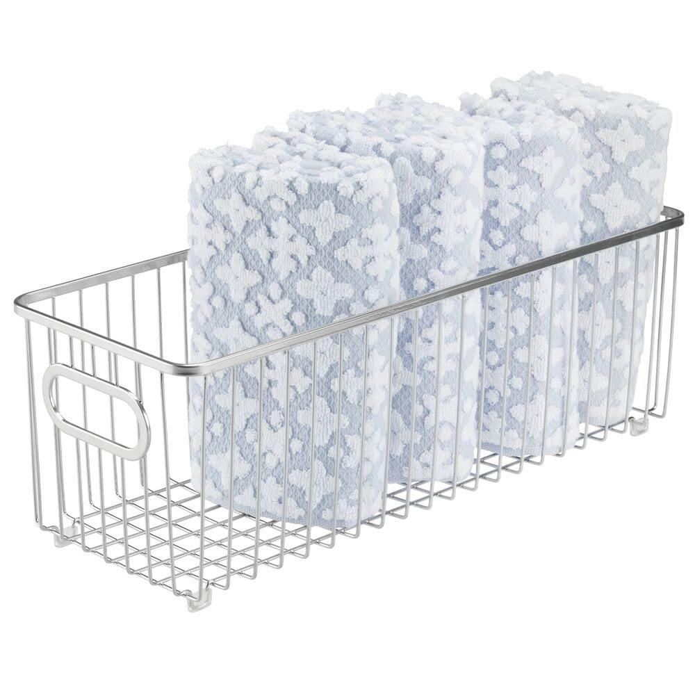 mDesign Storage Basket – Long Metal Wire Basket for Household Storage – Ideal Bedroom and Bathroom Organiser – Chrome