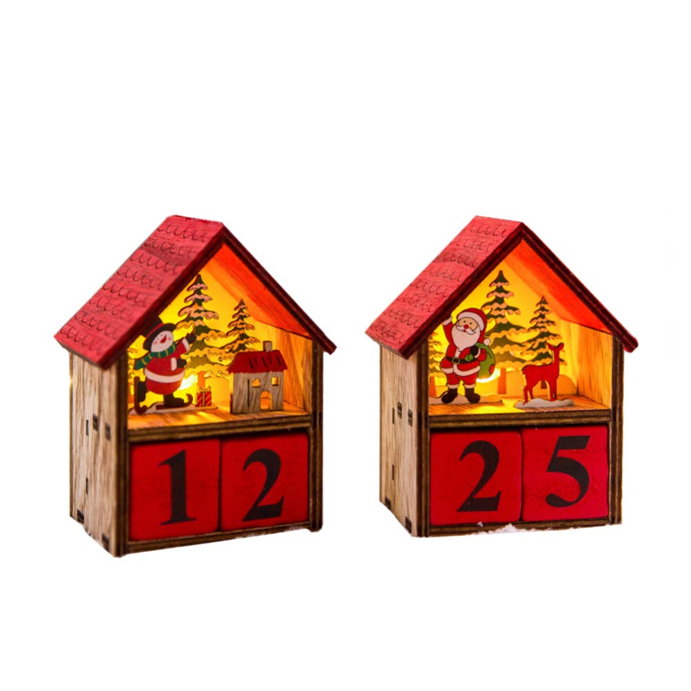 Toyvian 2Pcs Christmas Wooden Advent Calendar Xmas Countdown Calendar Tabletop House Shaped Calendar Centerpiece for Home Office