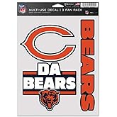 NFL Chicago Bears Decal Multi Use Fan 3 Pack, Team Colors, One Size