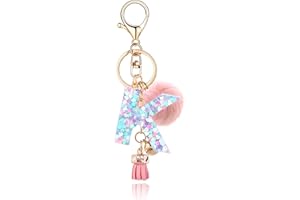 OKAICEN Resin Alphabet Initial Letter Keychain Keyring for Women Purse Handbags With Fur Ball Pom