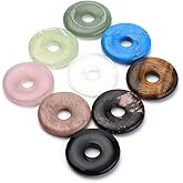 FASHEWELRY 10Pcs Natural Donut Disc Gemstone Pendants Large Hole Healing Chakra Polished Stone Flat Round Bead Charms Random Mixed Styles 30mm for Jewelry Making Hole: 8mm