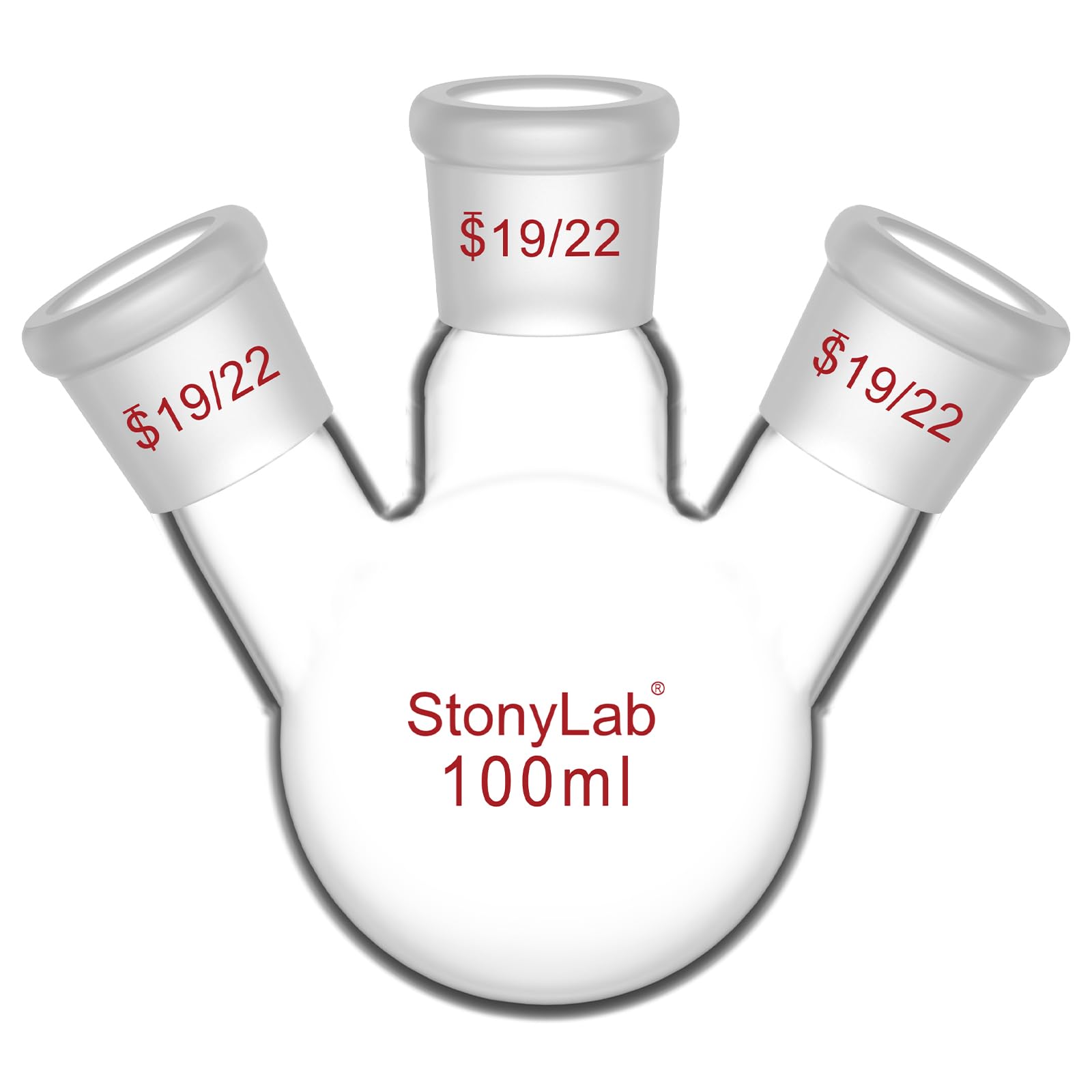 stonylab Borosilicate Glass Heavy Wall 3 Neck Round Bottom Flask RBF, with 19/22 Center and Side Standard Taper Outer Joint, 100 mL
