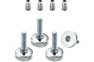 POWERTEC Threaded Leveling Feet 4PK w/ 3/8"-16 Threaded Inserts, Heavy Duty Adjustable Furniture Feet w/Large Non-Marring Pads for Dresser/Chair/Cabinet/Bench (71189)