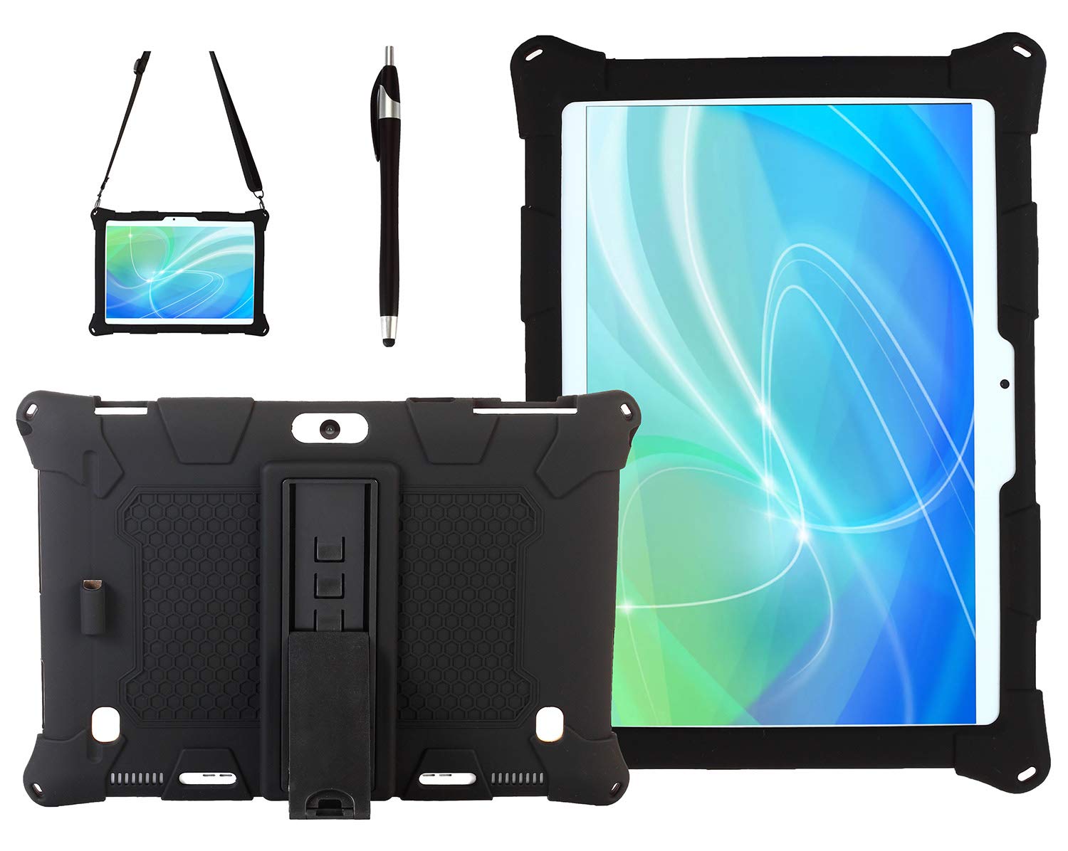 AKNICI Case Cover for Dragon Touch 10/Tianyida TYD-108 TYD-107/Haehne 10.1/SZWEIL 10/MaiTai 10/YUNTAB K107/GOODTEL G3/VANKYO MatrixPad S30/TAOERA 10/ibowin 10.1/UNNU 10,Shoulder Strap and Stylus,Black