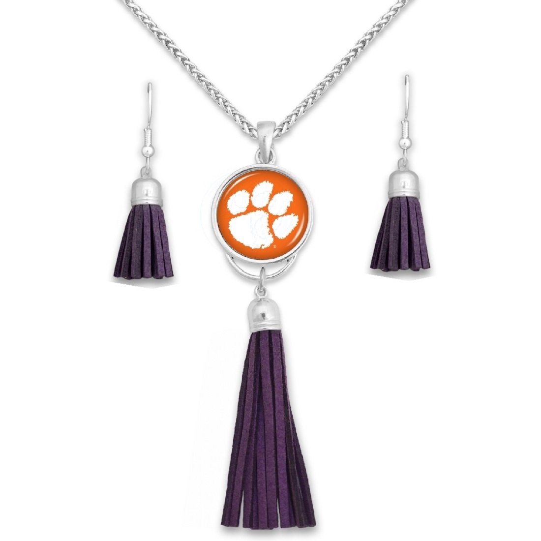 FTH Clemson Tigers Tassel Dome Necklace and Earrings Set FTH Clemson Tigers Tassel Dome Necklace and Earrings Set