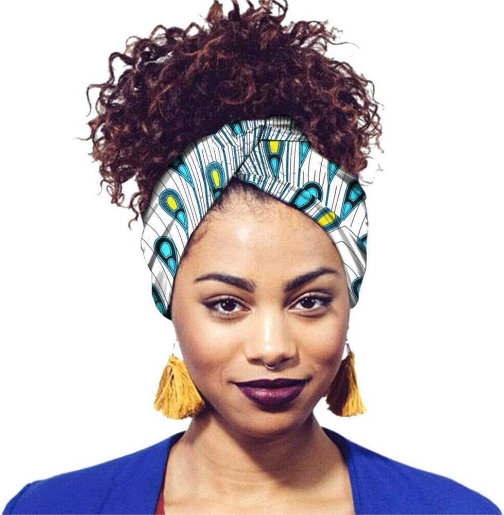 Goyajun Women's Headbands Turban Head Wrap - African Traditional Wax Floral Printing Headscrafs Hair Band