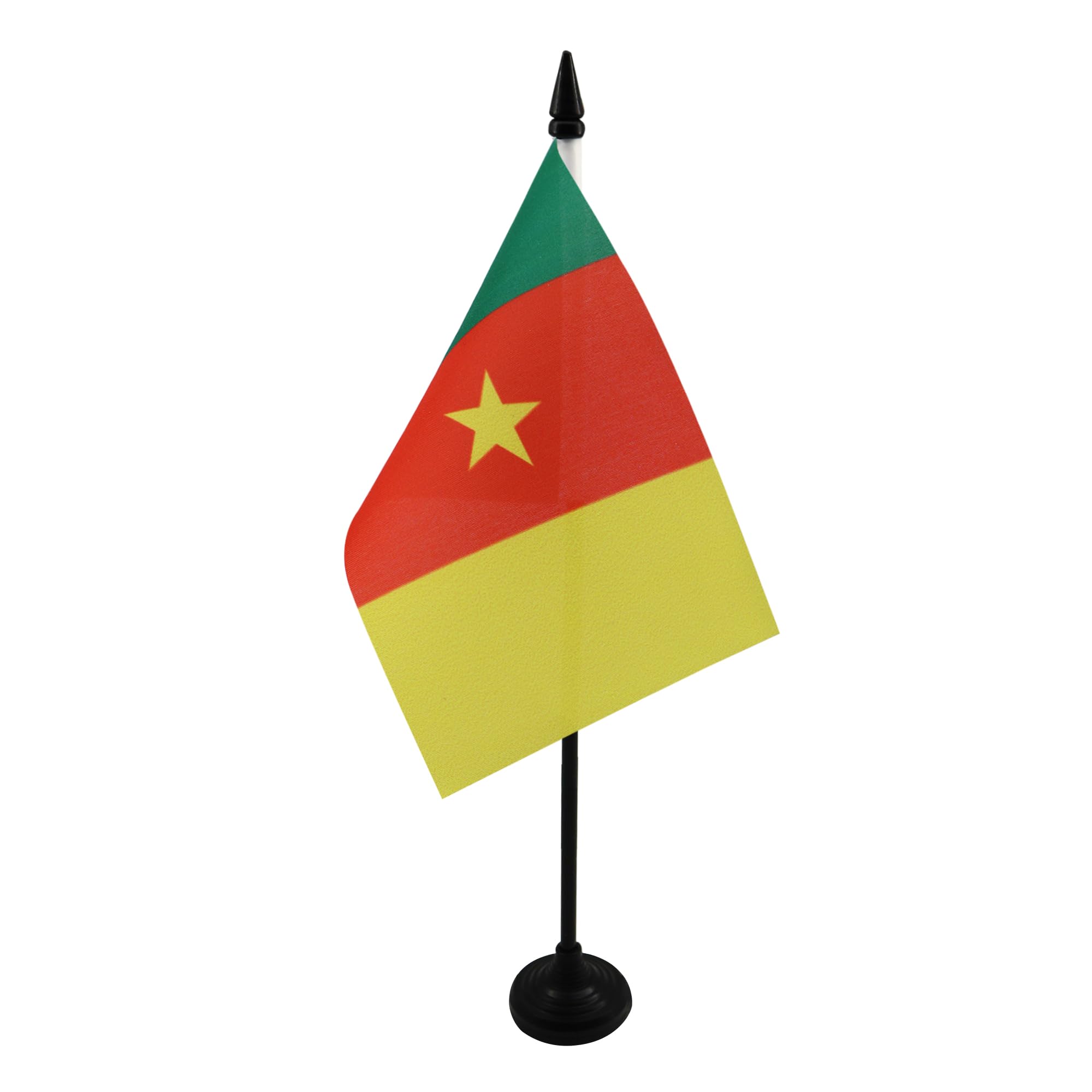 AZ FLAG - Cameroon Table Flag 4'' x 6'' - Cameroonian Office Mini Banner 100% Polyester 15 x 10 cm - Mini Desk Flag with 10'' Pole and Black Plastic Base