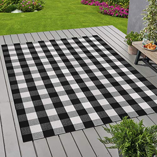 MUBIN Buffalo Check Rug Black/White Plaid Rugs 5.5ft x 7.5ft Cotton