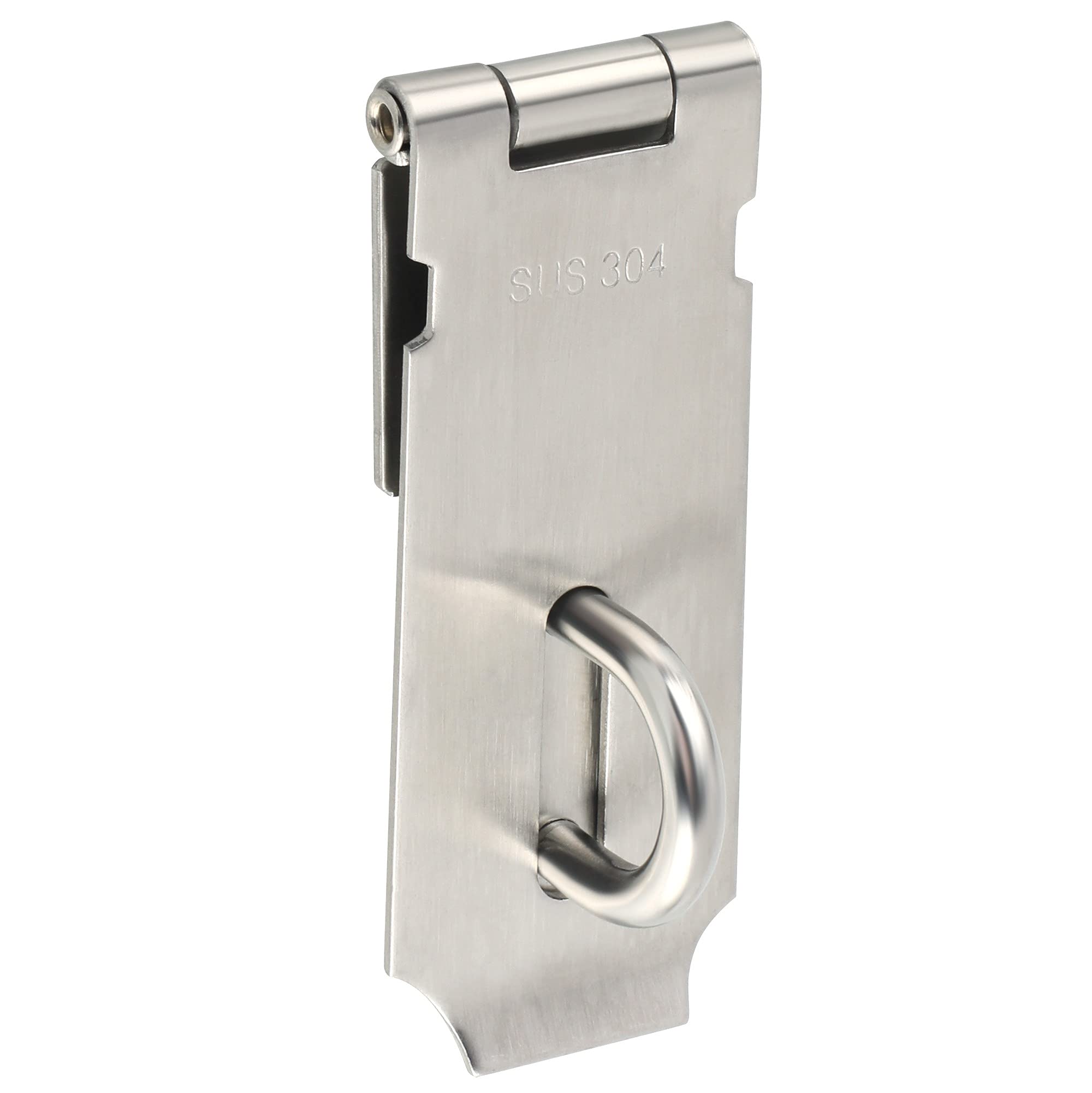 Sayayo SUS304 Stainless Steel Padlock Hasp Door Lock Shed Lock, 4-Inch Heavy Duty Hasp and Staple Door Clasp Gate Latch, Silver(Not Include Padlock), EMS9