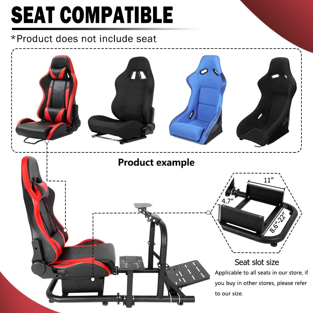 Supllueer Racing Simulator Cockpit Upright Stable fit for Logitech,Thrustmaster,Fanatec, G27 G29 G920 G923 T300RS F458 T500R, 50mm Round Tube Racing Wheel Stand without Wheel Pedal Shifter Seat