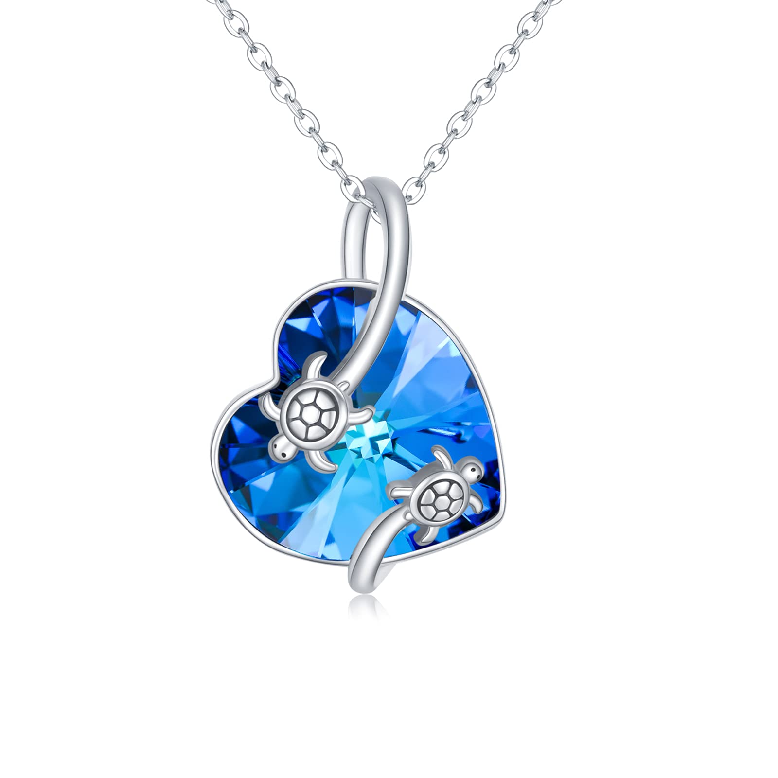 TRISHULA Turtle Necklace 925 Sterling Silver Crystal Pendant Heart Chain Animal Necklace Turtle Jewellery Gifts for Women Girls Kids