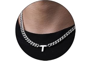 DuoDiner Initial A-Z Cuban Link Chain Necklace for Men Women Letter Pendant Stainless Steel 6.5mm 18+2 Inches Jewelry Gift
