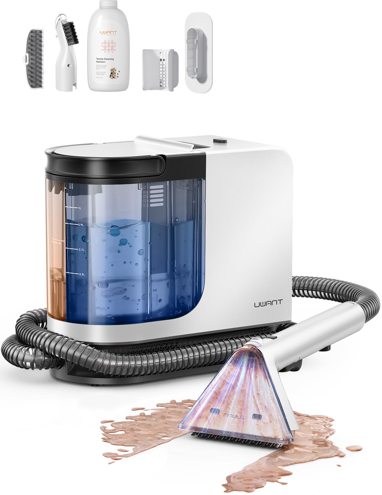 Photo 1 of uwant Upholstery Cleaner Machine,12Kpa Powerful Suction Spot Cleaner,Portable Carpet Cleaner for Couch Stains Cleaning,Compact for Furniture,Sofa and Car, B300,White and Black