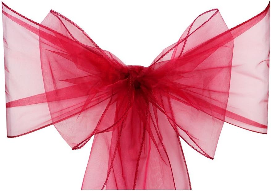 10pcs of Organza Chair Sashes, Fuller Wider Sash, Chair Cover Bows for Wedding Anniversary Reception Christmas Party Events Birthday Dรฉcor | 23 Colours | Burgundy