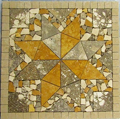 24" Travertine and Volcano Limestone Indoor or Outdoor, Floor or Wall Art Medallion Mosaic