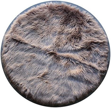 Masada Rugs, Faux Sheep Fur Shag Round Area Rug Beige (5 Feet X 5 Feet) Round