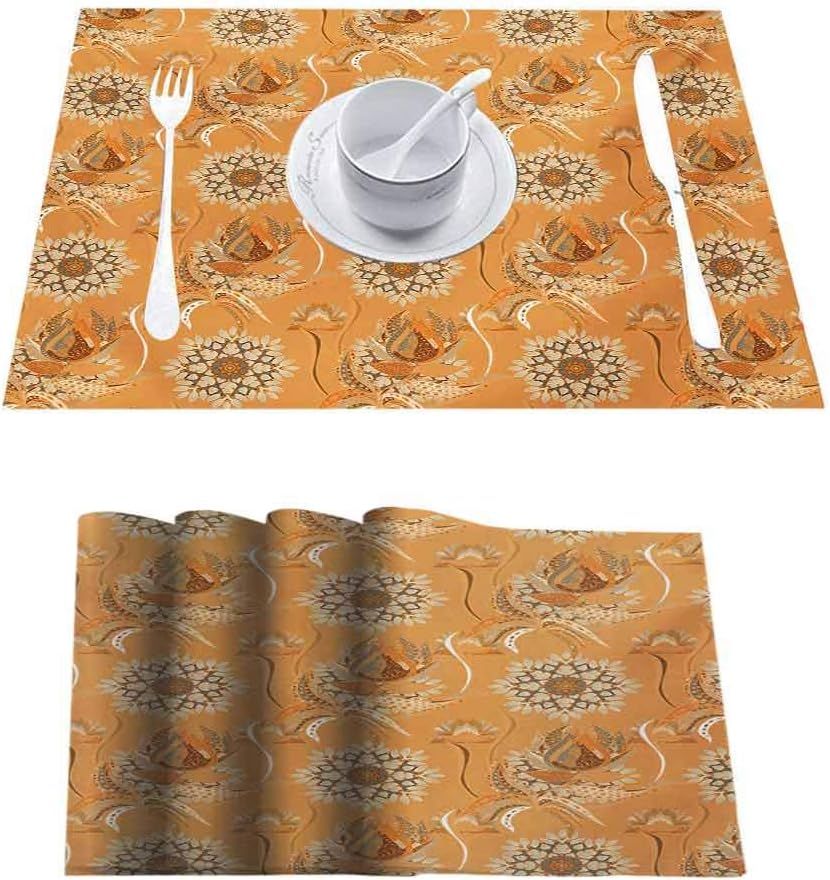 Durable Kitchen Table Mats Placemat, Tan and Brown Ornamental Ottoman