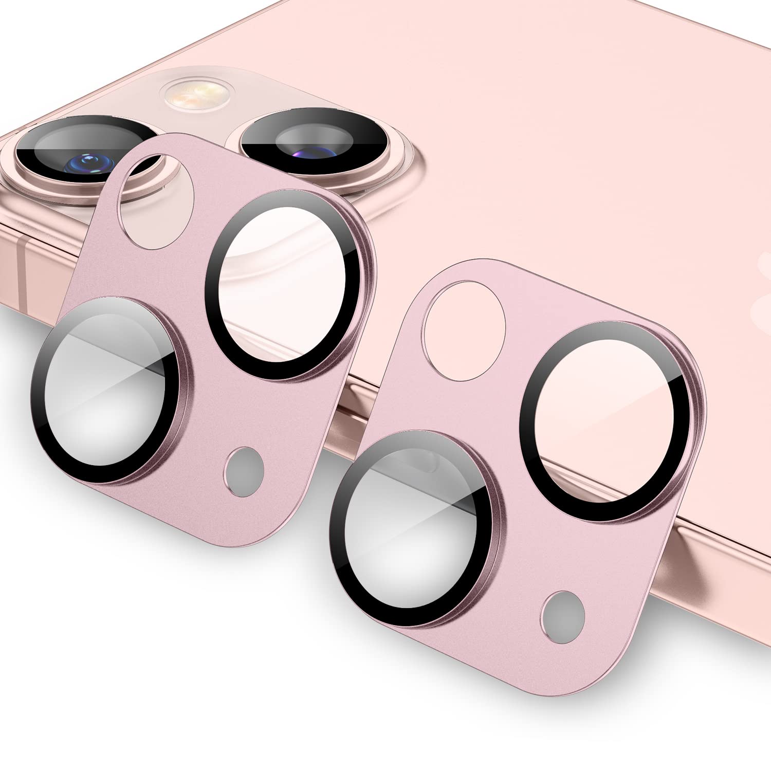Photo 1 of Korecase [2 Pack for iPhone 13 6.1"/ iPhone 13 Mini 5.4" Metal Camera Lens Protector Tempered Glass Film, Strong Adhesion, 9H Hardness Scratch Resistant Camera Lens Cover-Pink