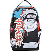 Naruto Shippuden Adult Laptop Backpack, 18.5-Inch, Blue and Orange | Black-and-white Naruto artwork with orange kanji, an interior laptop pocket and elastic side bottle pockets.