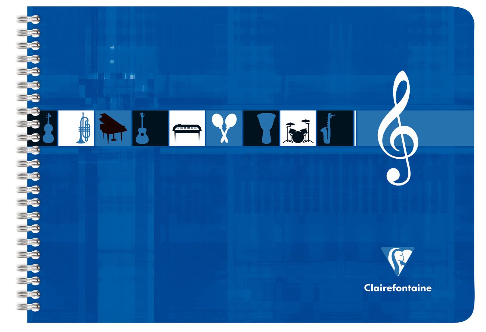 Clairefontaine 8104C - One Klein Blue Spiral Music Notebook - Dimensions: A4 21 x 29,7 cm - 50 Pages 8 Staves - White Paper 90 g - Laminated Card Cover
