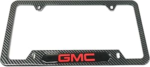 Mesport Carbon Fiber Style Stainless Steel Rust Free License Plate Cover Frames Holder with Screw Caps for GMC (1 CB)