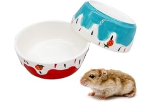 HAMILEDYI 2 Pack Hamster Food Bowl Small Animals Ceramic Food Water Bowl Rat Bowls Prevent Tipping Moving for Gerbil Chinchilla Hedgehog (Color: Red + Blue)