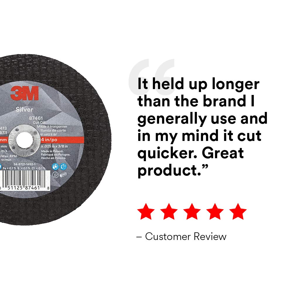 3M Silver Cut-Off Wheel - Type 1 Metal Cutting Wheel - For Angle Grinder or Cut-Off Tool - 4" x .035" x 3/8" Arbor Hole - 87461: Industrial & Scientific