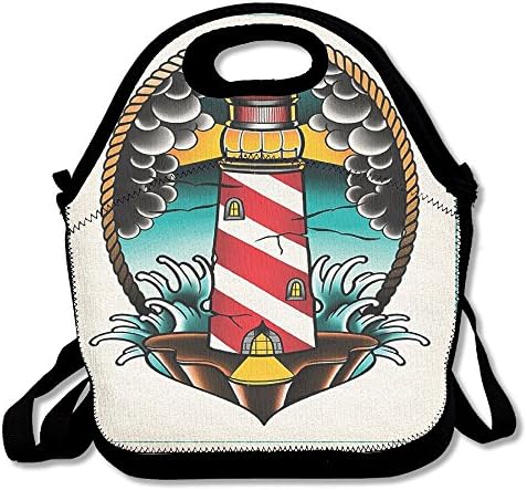 Marvin Conrad Lighthouse Inside Circular Frame Sailor Navigation Nautical Maritime Print Lunch Bag Tote For School Work Outdoor