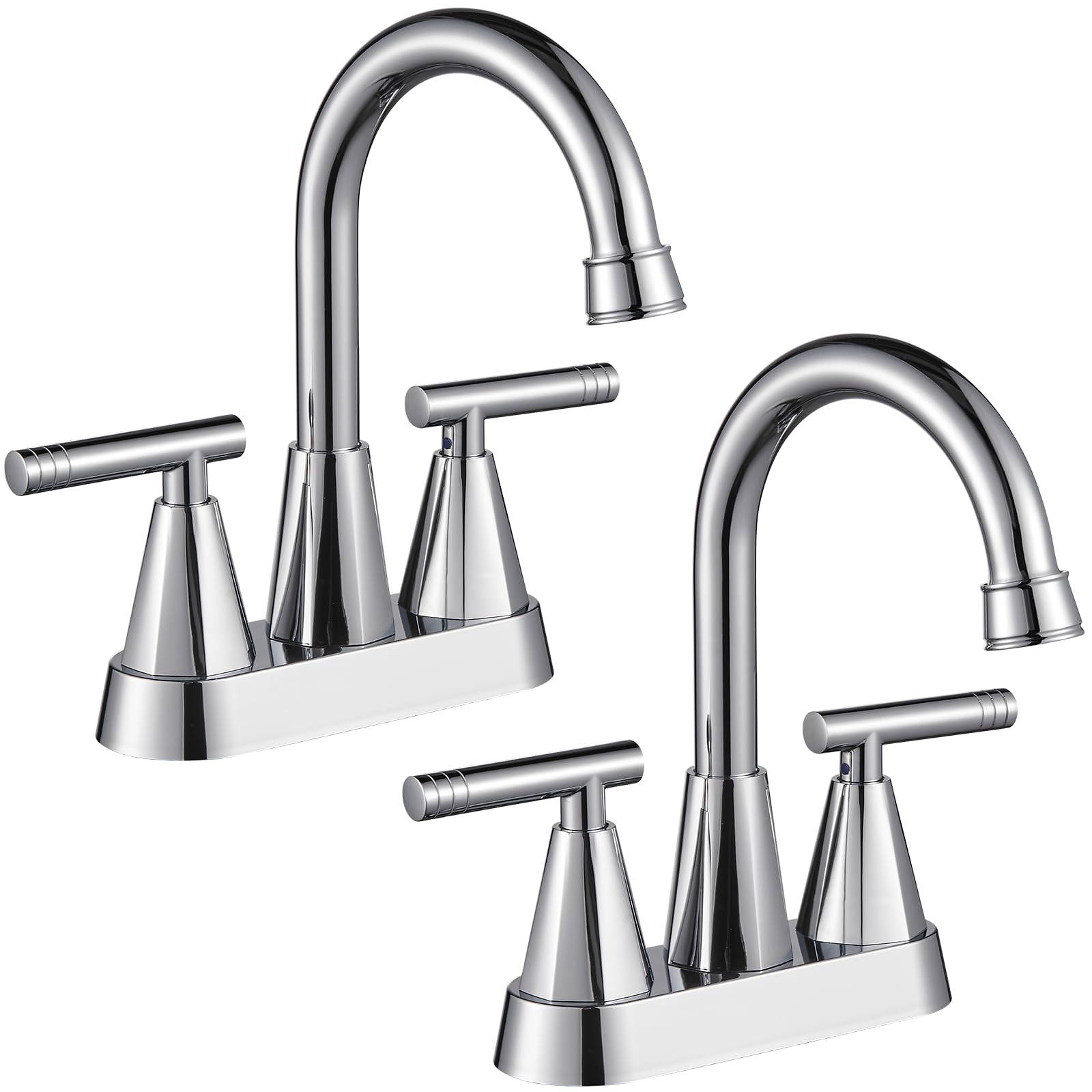 Cobbe Bathroom Faucets for Sink 3 Hole, 4 Inch with Pop Up Drain and 2 Supply Hoses, 2 Handle Centerset Bathroom Faucet for Sink Vanity, Chrome, 2 Pack Image