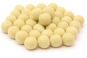 Glaciart One Felt Wool Balls, Felt Pom Poms (40 Pieces) 1.5 Centimeters - 0.6 Inch, Handmade Felted Pure Wax Yellow Color - Bulk Small Puff for Felting and Garland