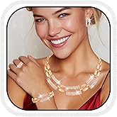 Unicra Gold Jewelry Sets Chunky Necklace Earrings Ring Set Rhinestone Fashion Statement Costume Jewelry Set for Women