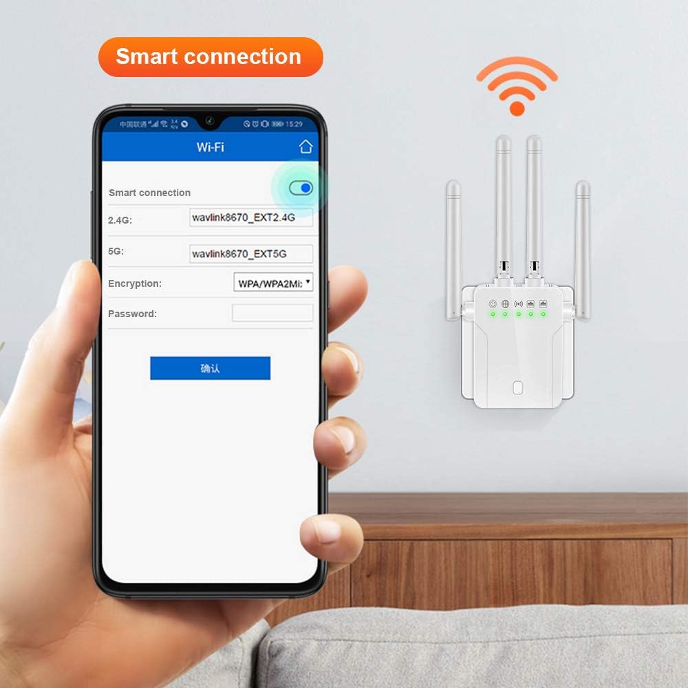 WiFi Repeater - WiFi Booster,Signal Extender,Coverage Up to 2500 sq.ft,1200 Mbps 2.4 & 5GHz Wireless Internet Amplifier - Covers 20 Devices with 4 External Advanced Antennas: Computers & Accessories