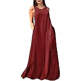 Mingyuezai Women's Sleeveless Linen Maxi Dress Casual Long Dresses with Pockets