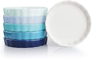 Sweese 505.003 Porcelain Ramekins Round Tart Pan Mini Fluted Quiche Dishes - 5 Ounce for Creme Brulee - Set of 6, Cool Assorted Colors