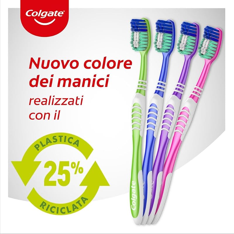 Spazzolino Extraclean, Setole Allungate Medie Confezione da 4 Pezzi I Pulizia profonda e completa della bocca I Combatte i batteri e l'alito cattivo