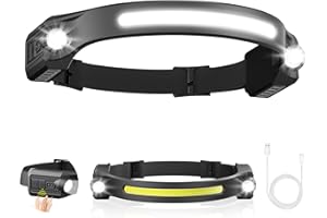 AlpsWolf LED Headlamp Rechargeable, 2 XPE LED and COB LED Head Lamp, Sensor Mode, 260° Wide Beam, IPX4 Waterproof, Rechargeable Headlight for Camping Accessories (1 Pack)