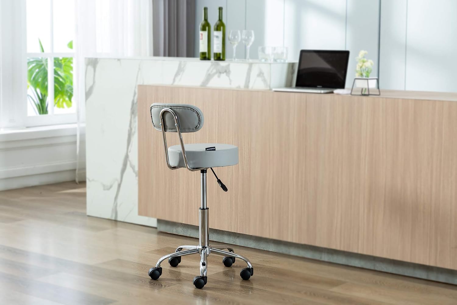 Artechworks Adjustable Rolling Swivel Massage Stool for Salon Spa Tattoo Facial Medical Office Stool Chairs with Backrest Wheels and Metal Plate Frame Grey(1 Pcs): Furniture & Decor