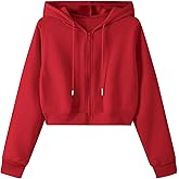 Remidoo Women's Zip Up Cropped Hoodie Crop Top Sweatshirt Drawstring Long Sleeve Jacket