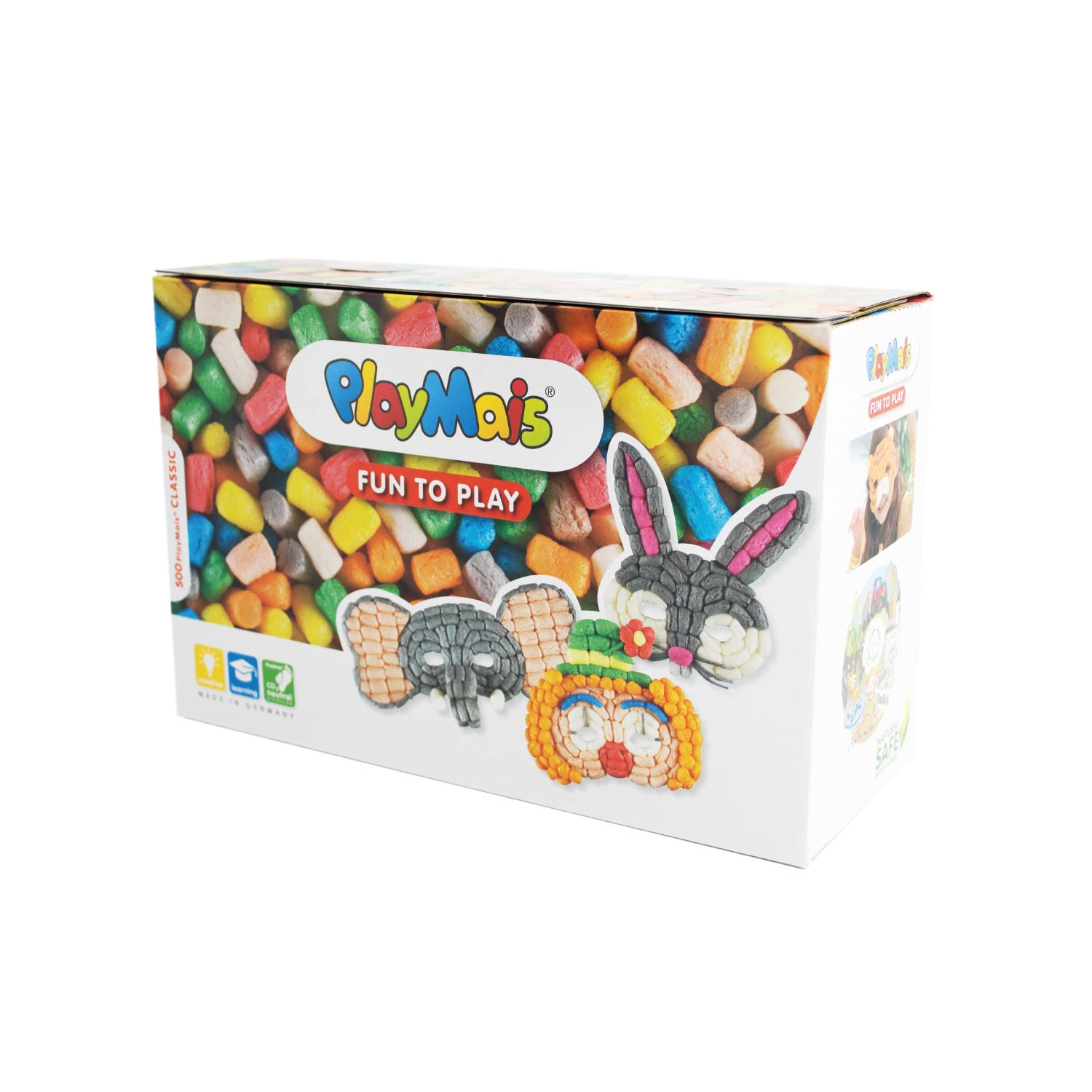 PlayMais FUN TO PLAY MASKS construction toy for 3+ year old boys I craft kit with 500 PlayMais, instruction & 6 cardboard masks to decorate I stimulates creativity & motor skills I natural toy