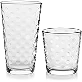 Libbey Awa Tumbler and Rock Glasses Drinking Set, Elegant Polka Dot Drinking Glasses Set of 16, All Purpose Glass Cups Set for Events and Everyday Use