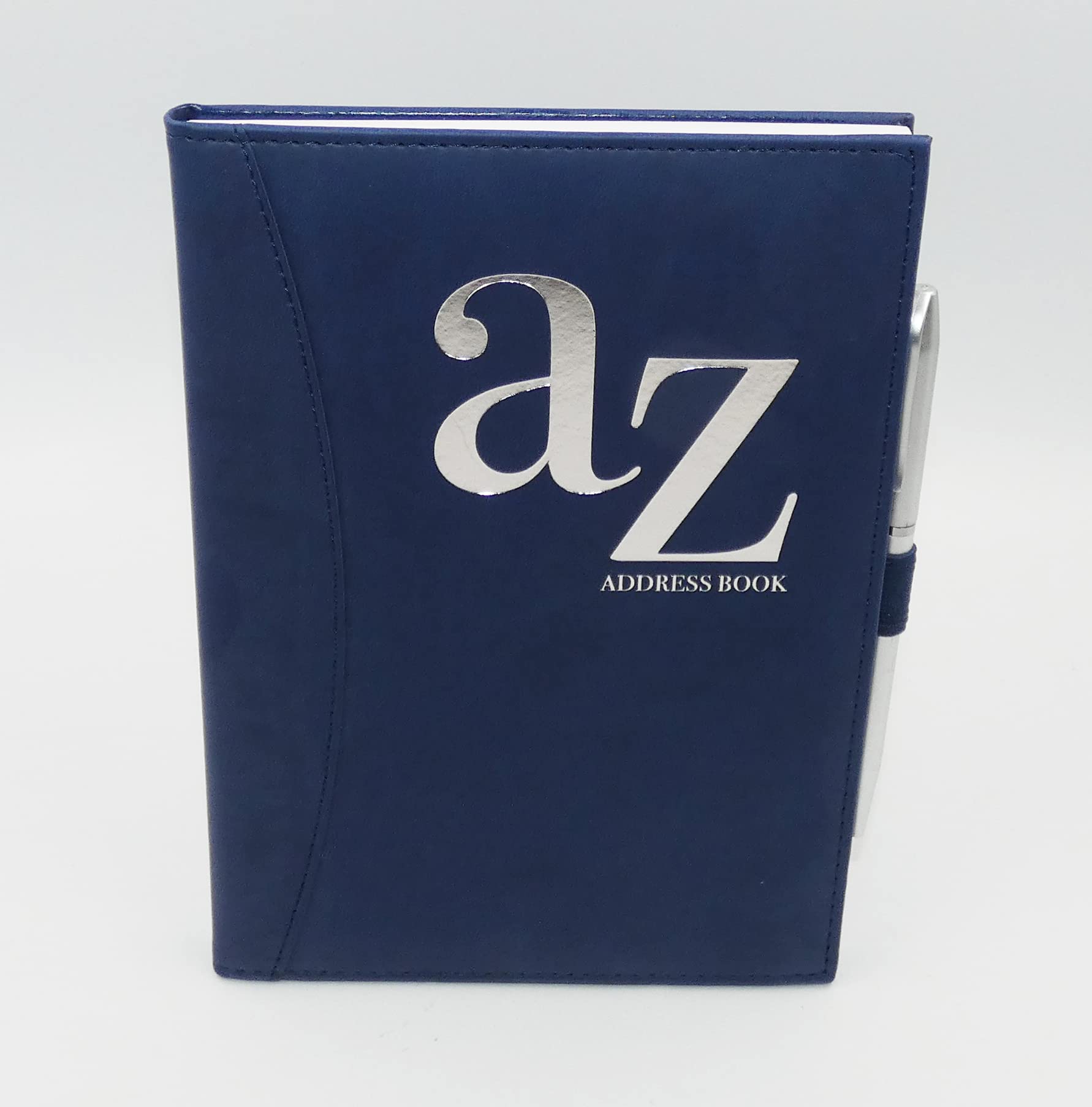 Sixstore A to Z Telephone A5 Address Book A-Z Index Hard Back PU Leather Style Cover Soft Padded with Pen, Navy